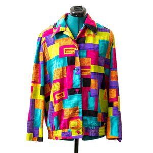 Caron Components Vintage Blouse Bright Abstract Womens Size 8